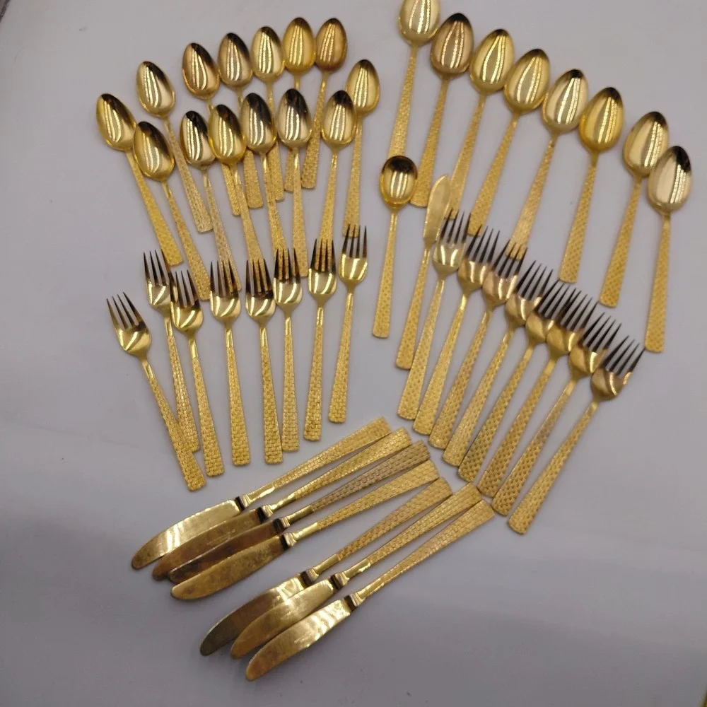 Stanley Roberts Inc. Gold Flatware Stainless Japan Golden Basket Weave 47 Pcs